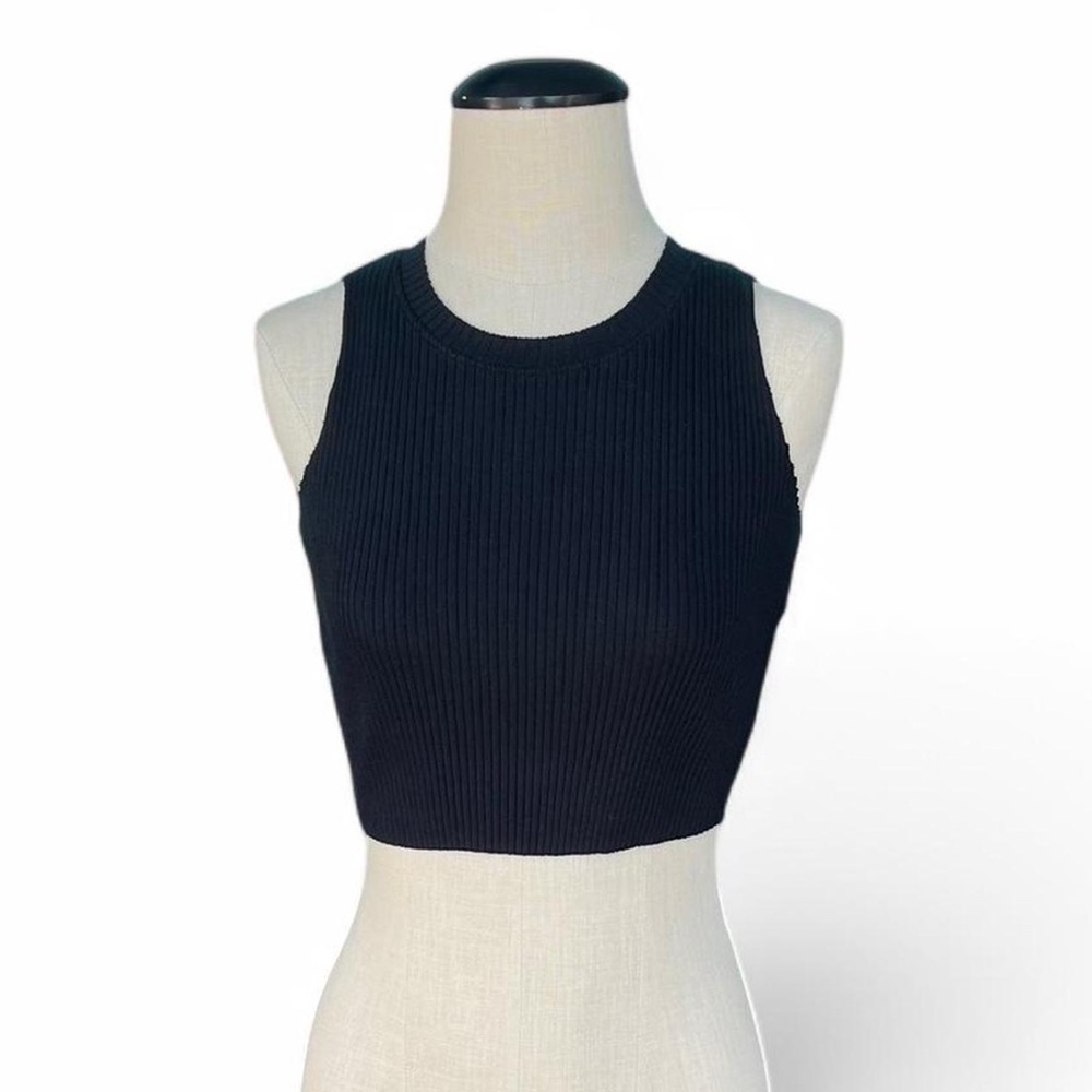 Topshop Black Ribbed Cropped Tank Top Basic Summer Goth Beach Travel Poolside